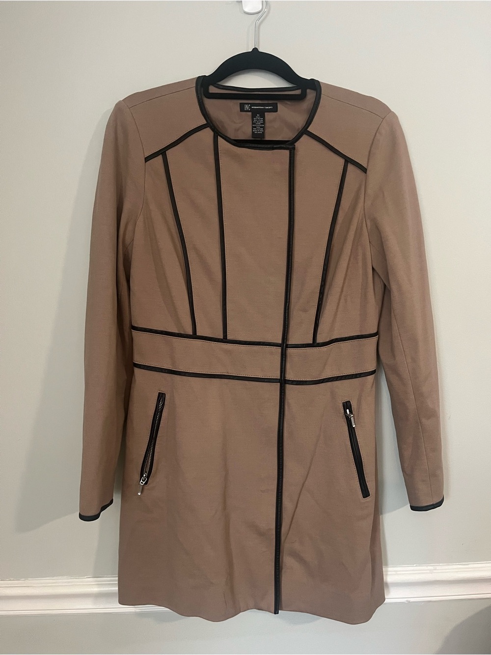 INC International Concepts Tan Trench Coat with Black Piping